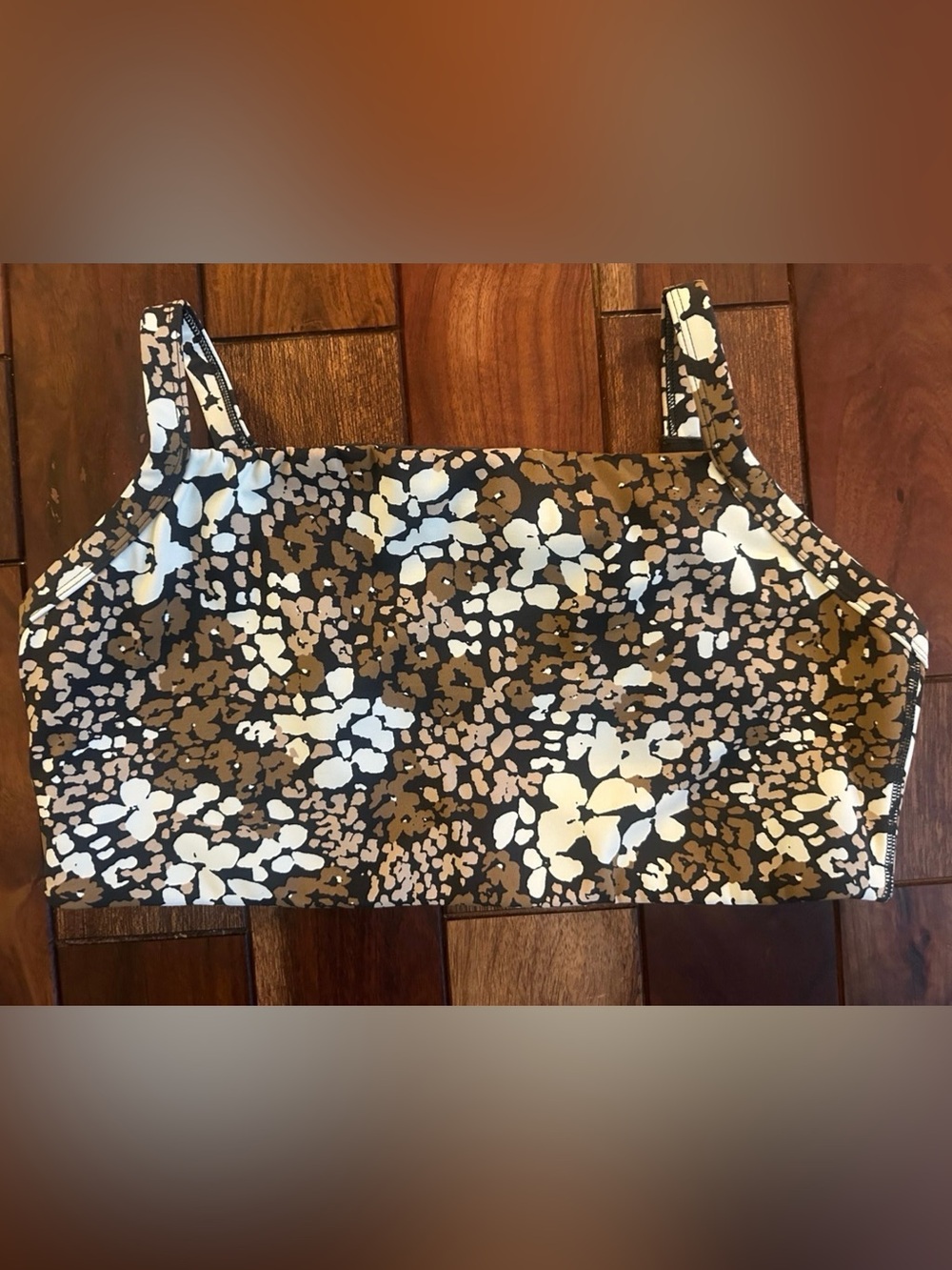 aerie Brown Floral Active Crop Top/Sports Bra with Abstract Trim XL